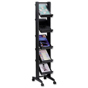 Literature Display Corner Mobile 5 Shelves 35mm Lip Black