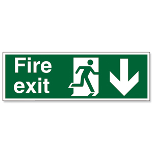 Stewart Superior Fire Exit Sign Man and Arrow Down 600x200mm Polypropylene Ref SPO80PVC