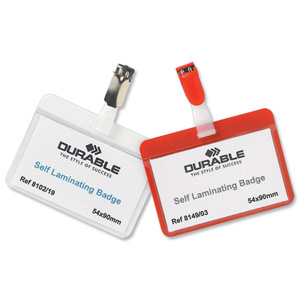 Durable Name Badges Self Laminating Self Adhesive W90xH54mm Red Ref 8149-03 [Pack 25] Ident: 283D