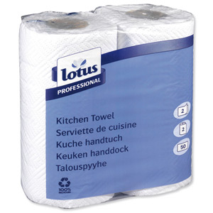 Lotus Kitchen Towels Recycled 2-ply 220x229mm Sheets 56 per Roll White Ref J9300