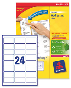 Avery Addressing Labels Laser Jam-free 24 per Sheet 63.5x33.9mm White Ref L7159-250 [6000 Labels]