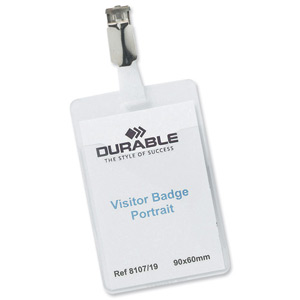 Durable Name Badges Visitors with Rotating Clip W60xH90mm Ref 8107-19 [Pack 25] Ident: 282E