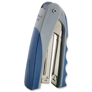 Rexel Centor Half Strip Stapler Vertical 65mm Throat 26/6 24/6 for 20 Sheets Silver and Blue Ref 2100596