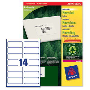Avery Addressing Labels Laser Recycled 14 per Sheet 99.1x38.1mm White Ref LR7163-100 [1400 Labels]