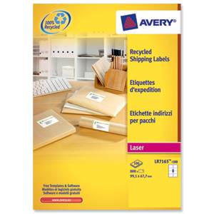 Avery Addressing Labels Laser Recycled 8 per Sheet 99.1x67.7mm White Ref LR7165-100 [800 Labels]