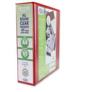 Elba Presentation Lever Arch File Clear Cover Pockets 2-Ring A4 Red Ref 400008437 [Pack 5]