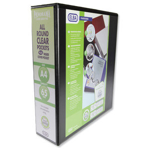 Elba Presentation Lever Arch File Clear Cover Pockets 2-Ring A4 Black Ref 400008439 [Pack 5]