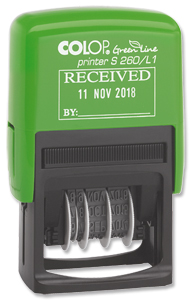 Colop S260/L1 Green Line Text Dater RECEIVED Self-Inking Imprint 45x24mm Blue/Red Ref 15560150