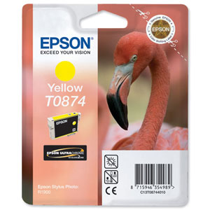 Epson T0874 Inkjet Cartridge Ultra-Chrome Hi-Gloss2 for Stylus R1900 Yellow Ref T08744010