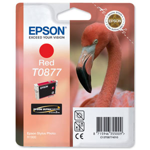 Epson T0877 Inkjet Cartridge Ultra-Chrome Hi-Gloss2 for Stylus R1900 Red Ref T08774010
