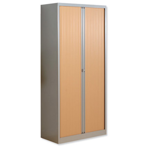 Bisley A4 EuroTambour Including 4 Shelves W1000xD430xH1980mm Beech Shutters Silver Frame Ref ET410/19/4SB
