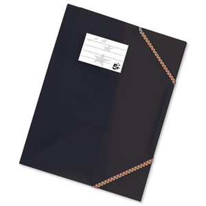 5 Star 3 Flap Elasticated File Polypropylene A4 Black [Pack 5]