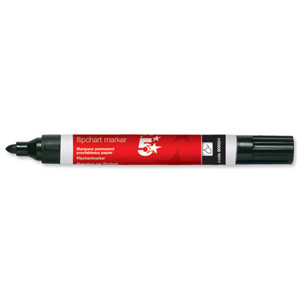5 Star Flipchart Marker Pen Water-based Line Width 2.0mm Black [Pack 12]