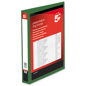 5 Star Presentation Ring Binder PVC 4 D-Ring 25mm Size A4 Green [Pack 10 ]