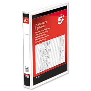5 Star Presentation Ring Binder PVC 2 D-Ring 25mm Size A4 White Ref 36112 [Pack 10]