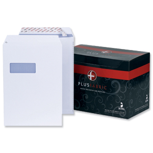 Plus Fabric Envelopes Pocket Peel and Seal Window 120gsm C4 White [Pack 250]